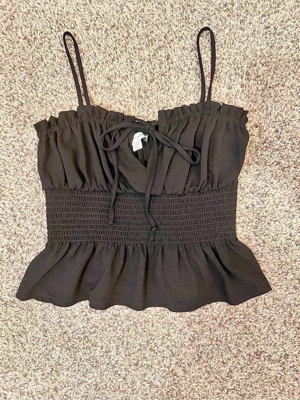Topshop Textured Tie Front Peplum Top Black Size 4